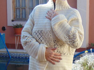 Sacón tejido a crochet lana merino sedificada